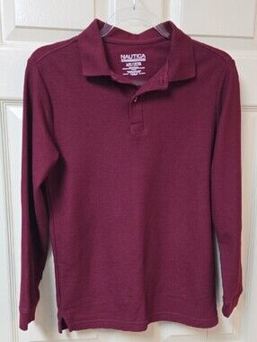 Nautica | Boy's | Long-Sleeve | Polo Shirt | Burgundy | Size L (14/16)